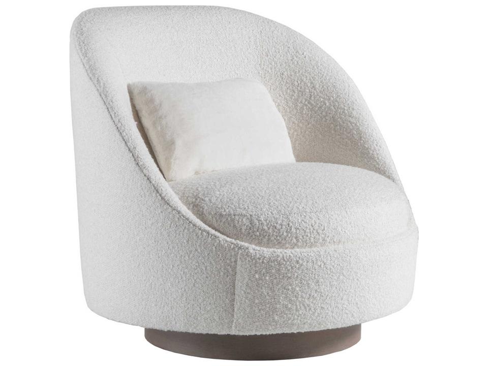 Home Genevieve Swivel Accent Chair in White Fabric with Driftwood Base