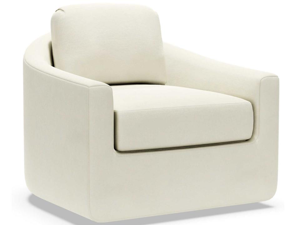 Liz Swivel Upholstered Accent Chair in White Fabric