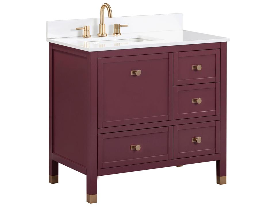 Alana 37 in. Single Sink Bathroom Vanity in Burgundy Red with White Engineered Stone Top