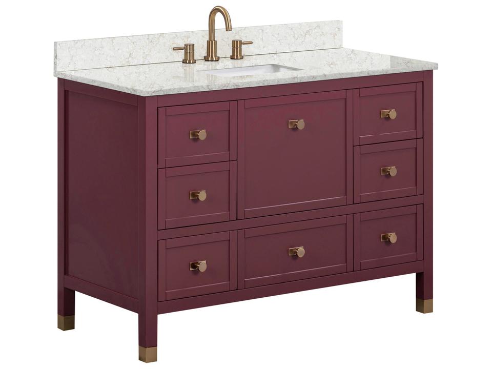 Alana 49 in. Single Sink Bathroom Vanity in Burgundy Red with Alluring Quartz Top