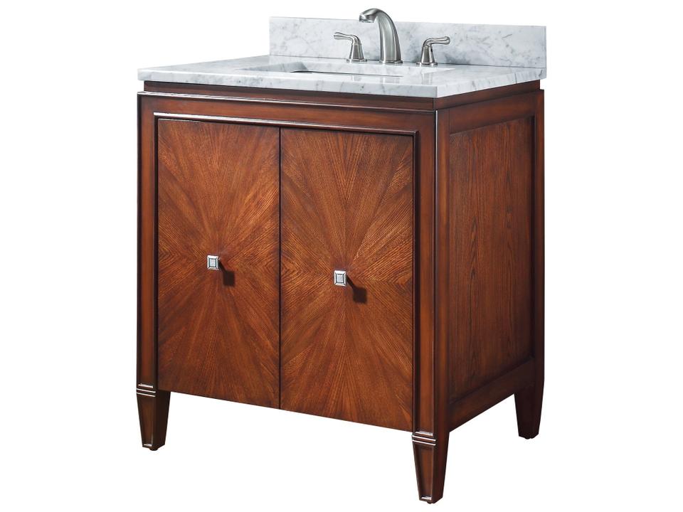 Brentwood 31 in. Single Sink Bathroom Vanity in New Walnut with Carrara White Marble Top