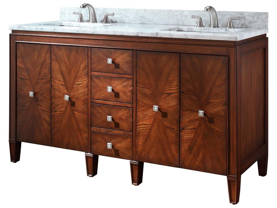 Brentwood 61 in. Double Sink Vanity in New Walnut with Carrara White Marble Top