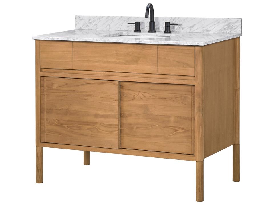 Colbie 43 in. Single Sink Bathroom Vanity in Natural Teak with Carrara White Marble Top