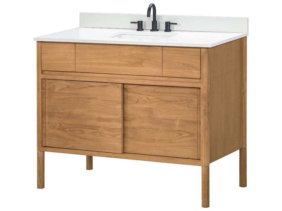 Colbie 43 in. Single Sink Bathroom Vanity in Natural Teak with White Engineered Stone Top