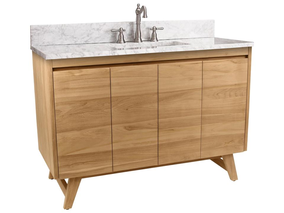 Coventry 49 in. Single Sink Bathroom Vanity in Natural Teak with Carrara White Marble Top