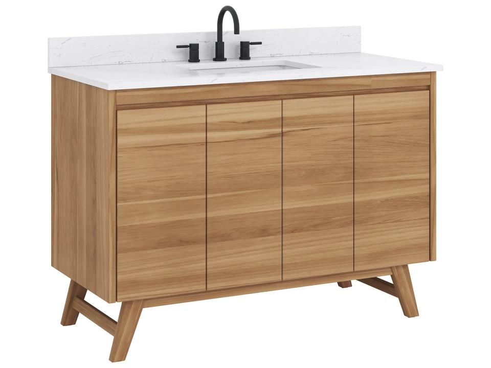 Coventry 49 in. Single Sink Bathroom Vanity in Natural Teak with Cala White Engineered Stone Top