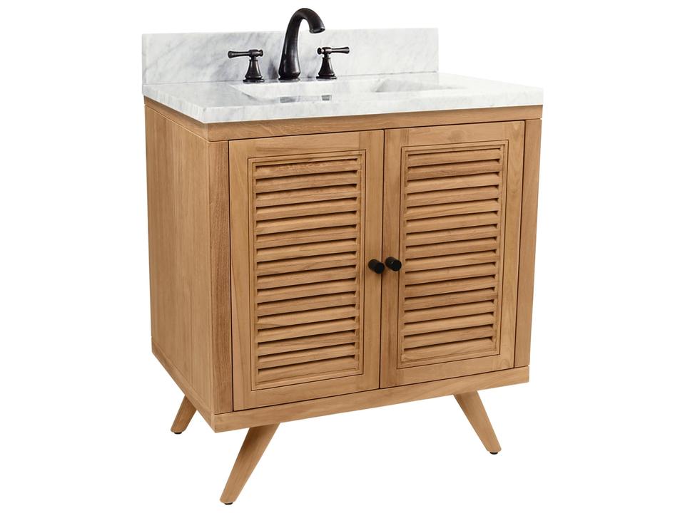 Harper 31 in. Single Sink Bathroom Vanity in Natural Teak with Carrara White Marble Top