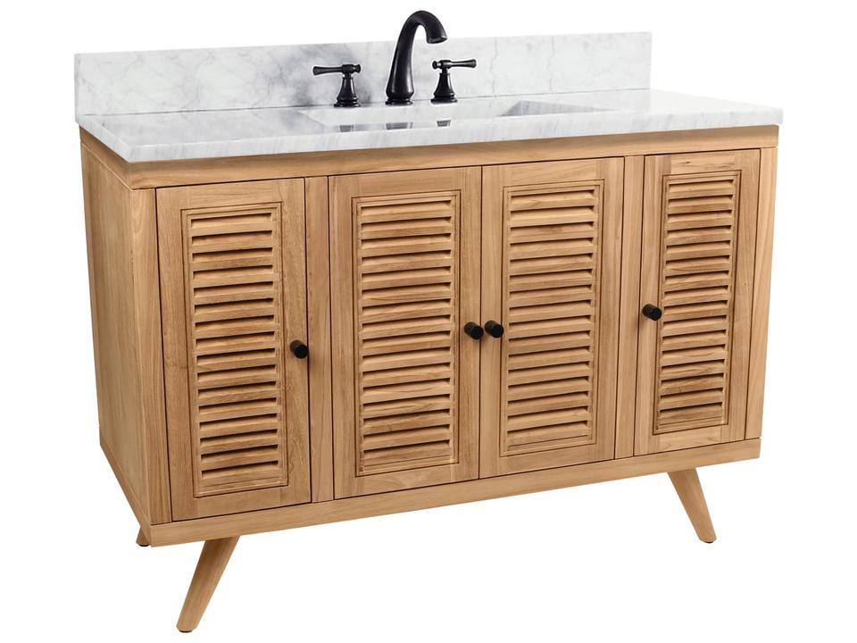 Harper 49 in. Single Sink Bathroom Vanity in Natural Teak with Carrara White Marble Top