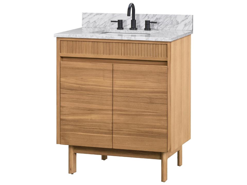 Kayla 31 in. Single Sink Bathroom Vanity in Natural Teak with Carrara White Marble Top