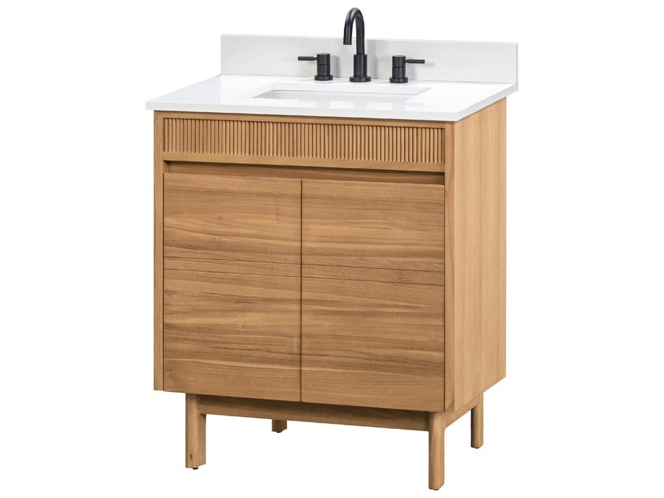 Kayla 31 in. Single Sink Bathroom Vanity in Natural Teak with White Engineered Stone Top