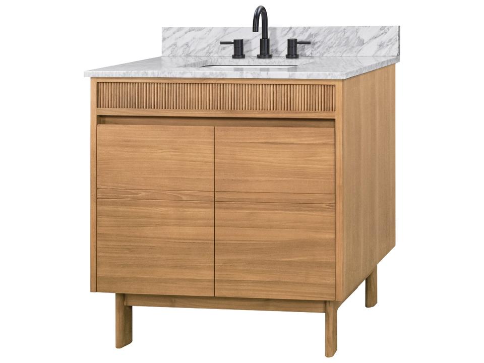 Kayla 37 in. Single Sink Bathroom Vanity in Natural Teak with Carrara White Marble Top