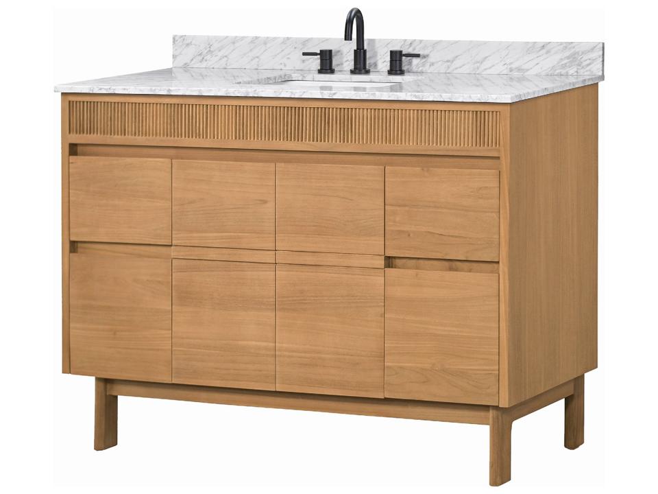 Kayla 49 in. Single Sink Bathroom Vanity in Natural Teak with Carrara White Marble Top