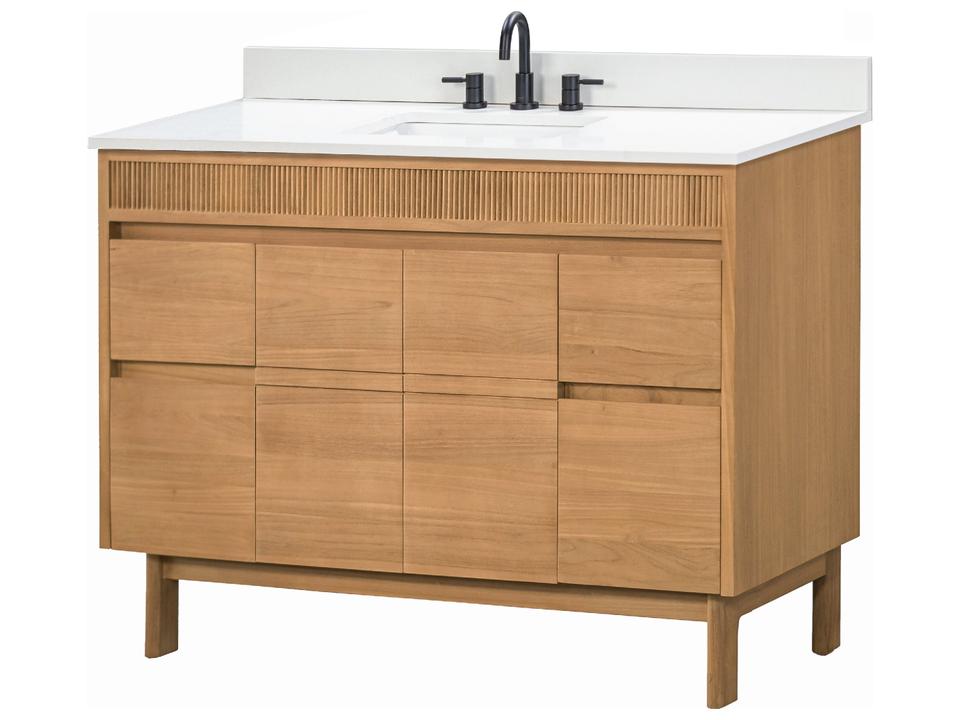 Kayla 49 in. Single Sink Bathroom Vanity in Natural Teak with White Engineered Stone Top
