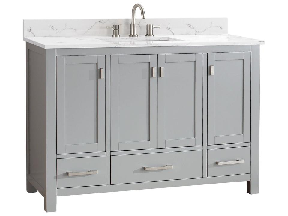 Modero 49 in. Single Sink Bathroom Vanity in Chilled Gray with Cala White Engineered Stone Top