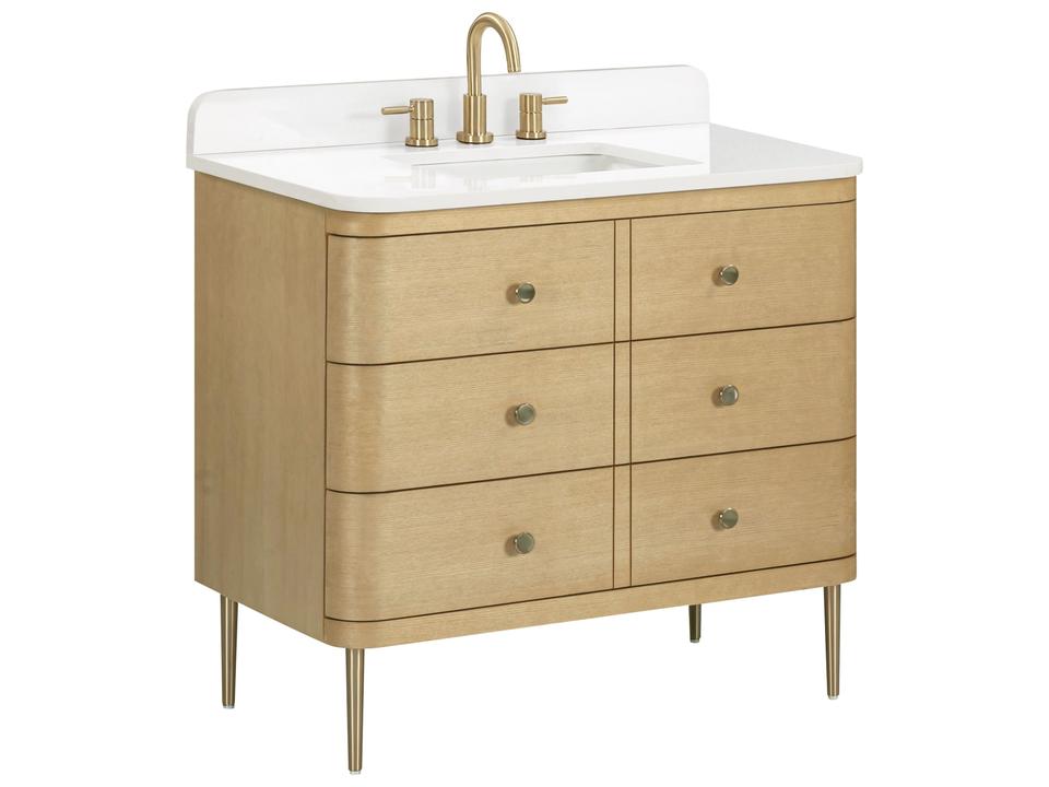 Serena 37 in. Single Sink Bathroom Vanity in White Oak with White Engineered Stone Top