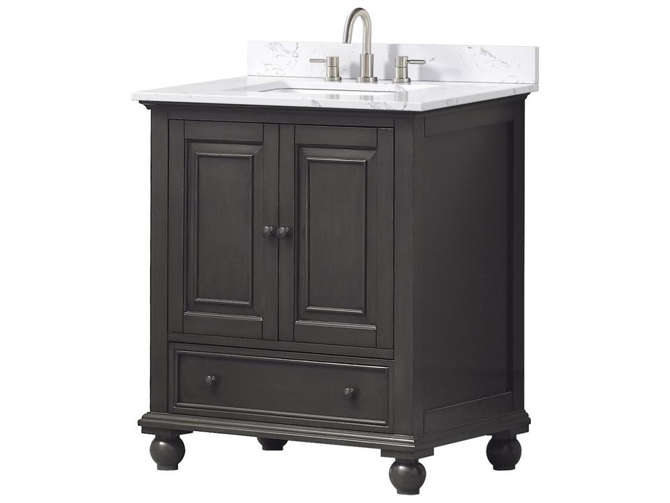 Thompson 31 in. Single Sink Bathroom Vanity in Charcoal Glaze with Cala White Engineered Stone Top