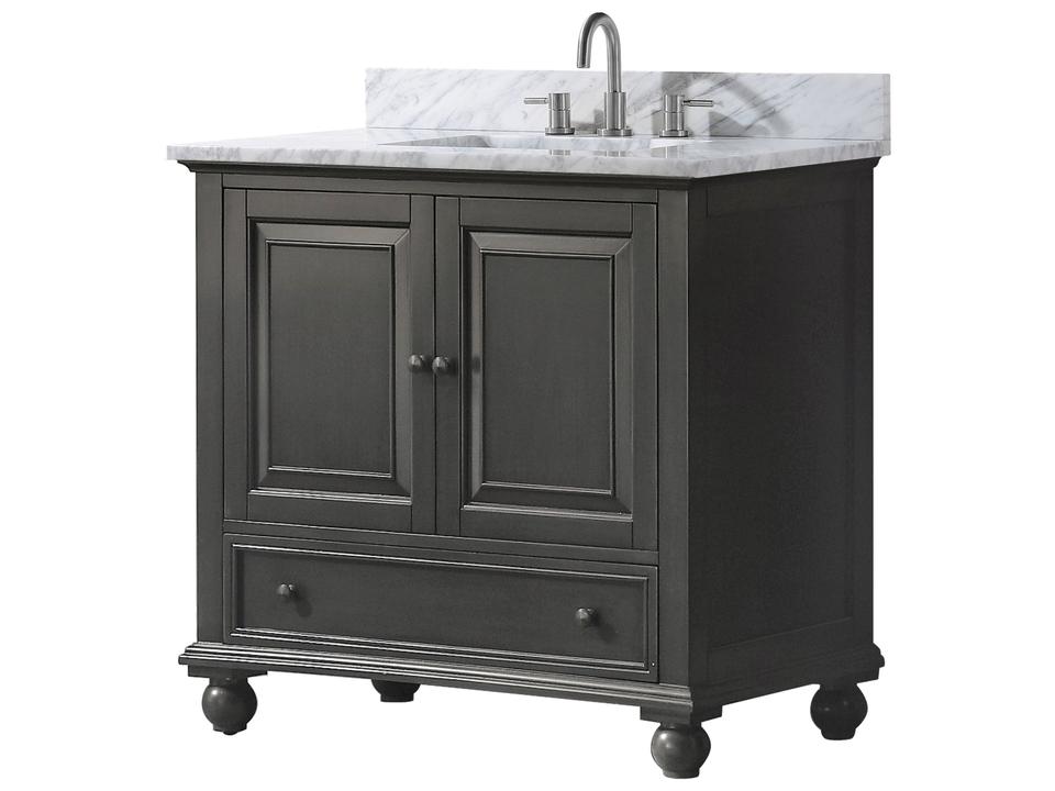 Thompson 37 in. Single Sink Bathroom Vanity in Charcoal Glaze with Carrara White Marble Top