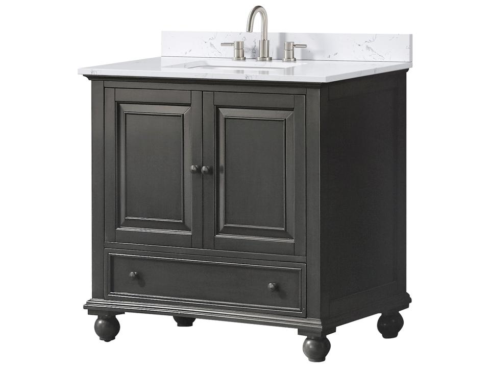 Thompson 37 in. Single Sink Bathroom Vanity in Charcoal Glaze with Cala White Engineered Stone Top