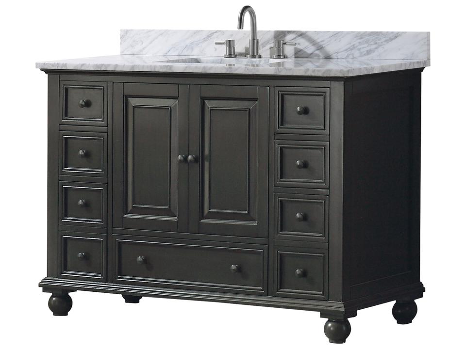 Thompson 49 in. Single Sink Bathroom Vanity in Charcoal Glaze with Carrara White Marble Top