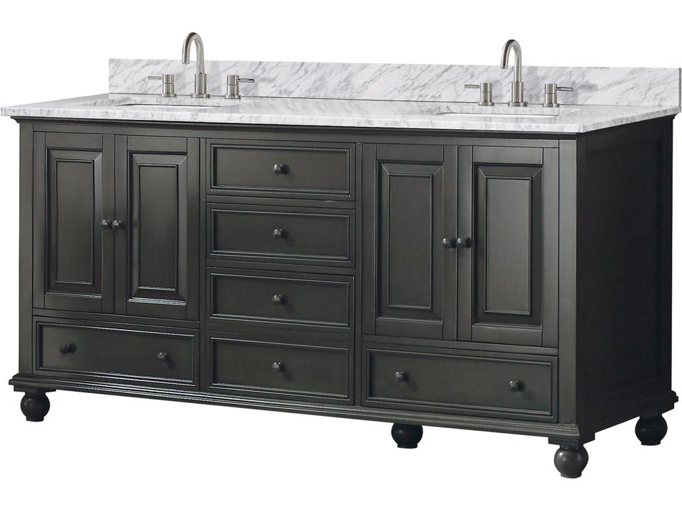Thompson 73 in. Double Sink Bathroom Vanity in Charcoal Glaze with Carrara White Marble Top