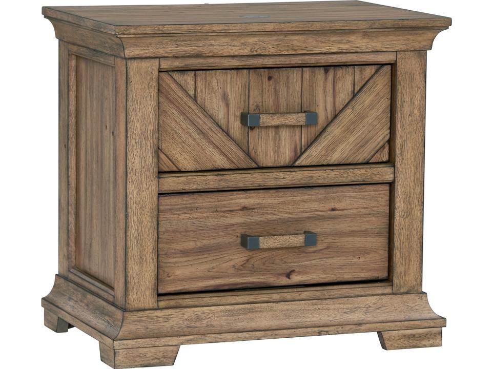 B00775 Traditional Nightstand with Wireless Charging in Old Hickory