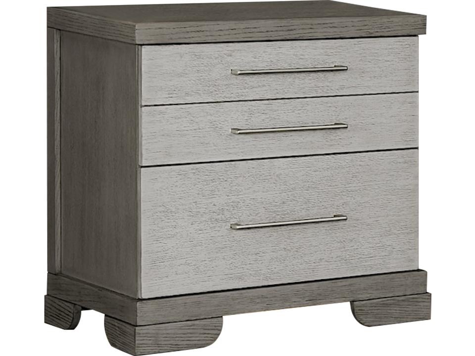 3-Drawers Gray Rubberwood Nightstand