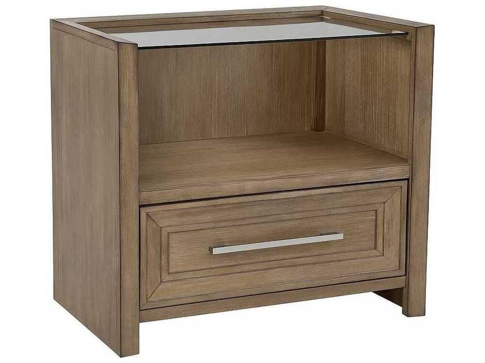 1-Drawer B00988 Collection Nightstand with USB and LED Lighting in Brown Oak
