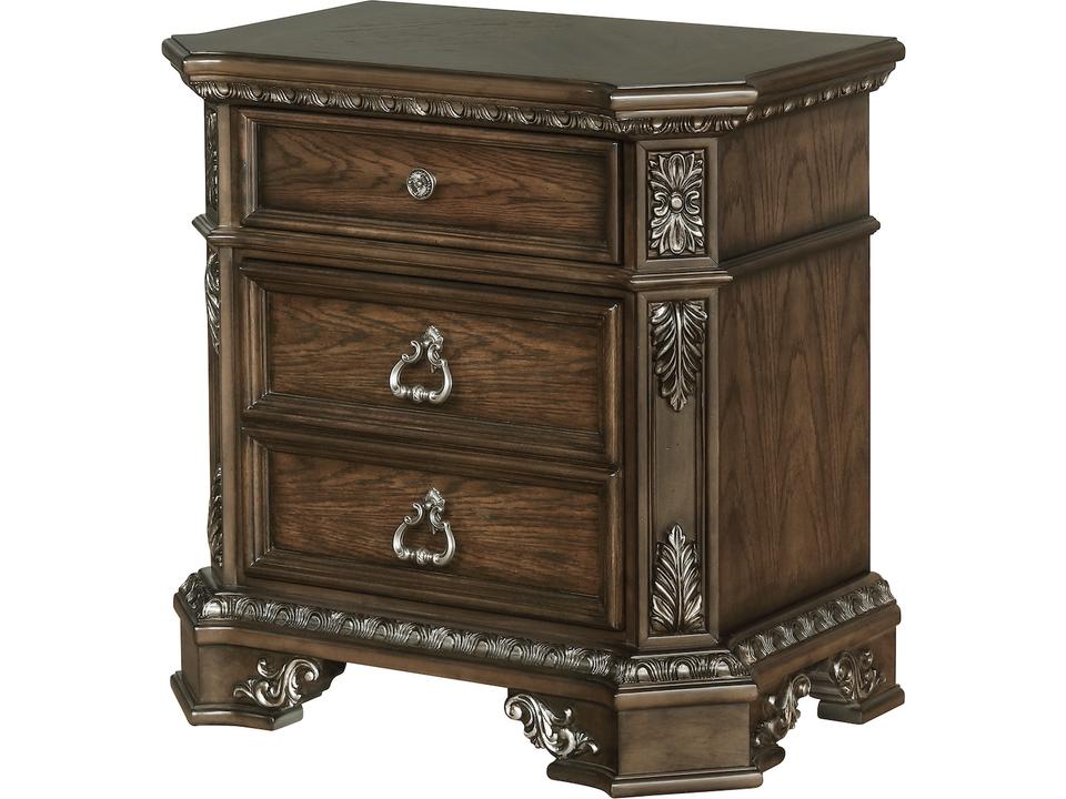 Verona 3-Drawer Nightstand in Medium Oak with Gold Tipping