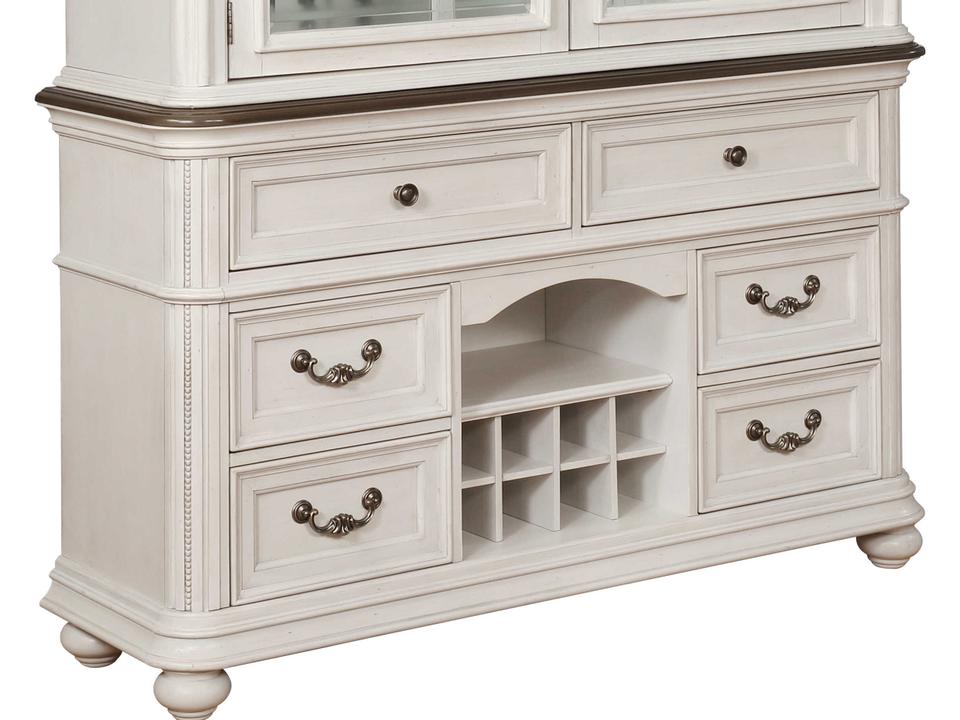 62" Oak Wood Light Gray Distressed White Sideboard