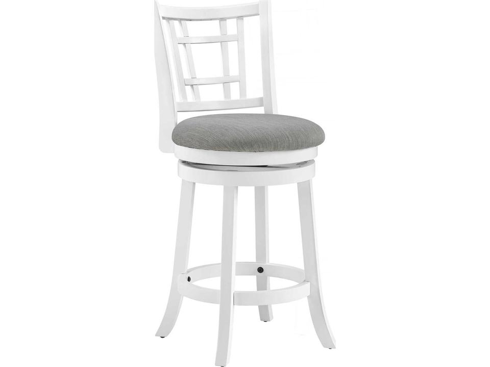 White Upholstered Swivel Mango Wood Bar Stool