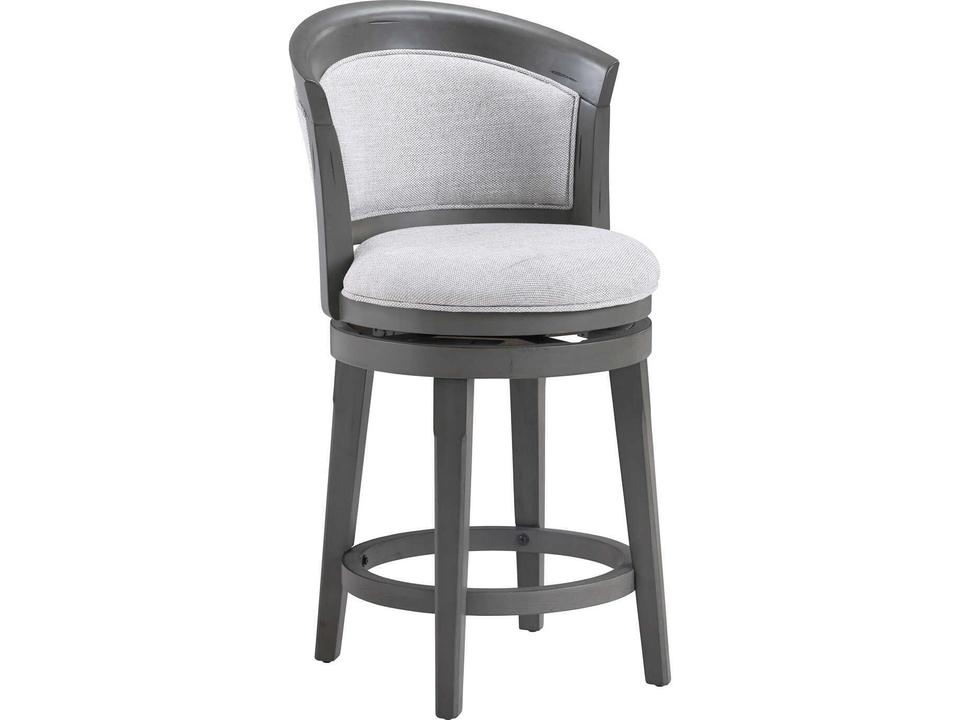 Antique Gray Upholstered Swivel Mango Wood Bar Stool