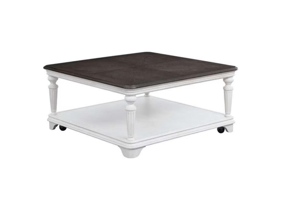 O0162 Square Wood Coffee Table in Gray Oak and Distressed White