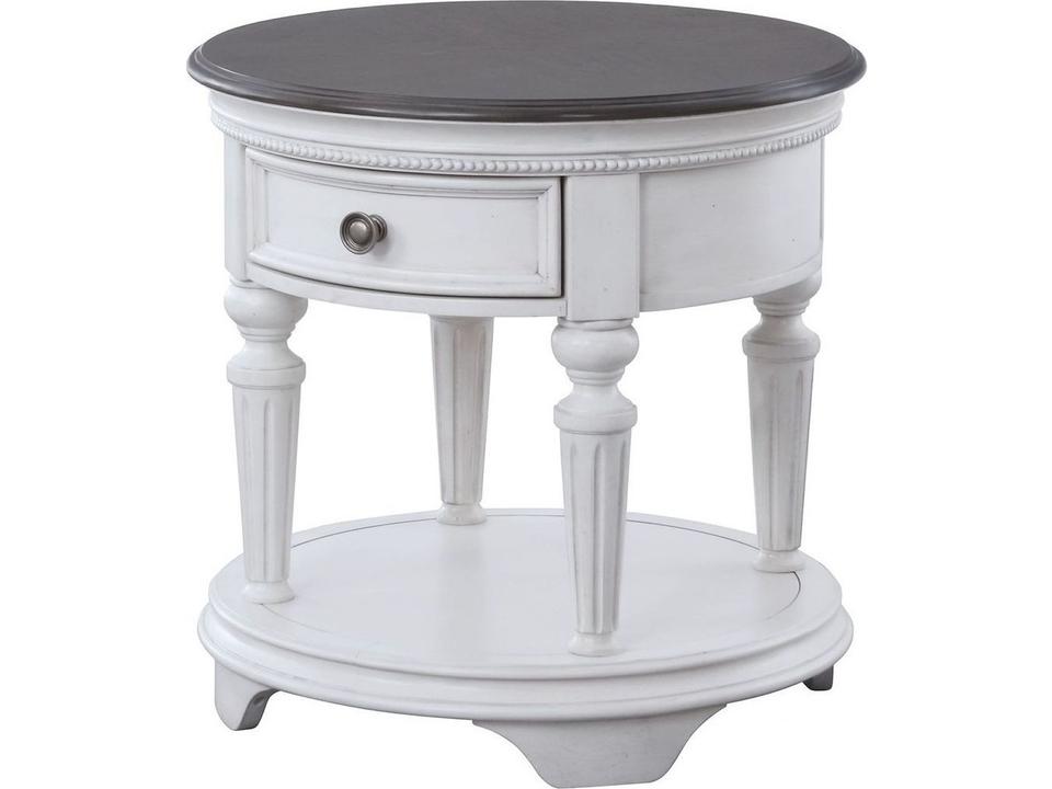 O162 Round End Table in Light Gray Oak and Distressed White