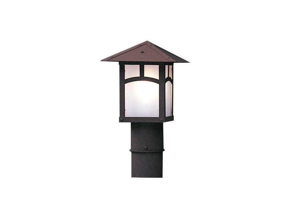 Evergreen 1-Light Outdoor Post Mount Light Rustic Brown Finish Frosted