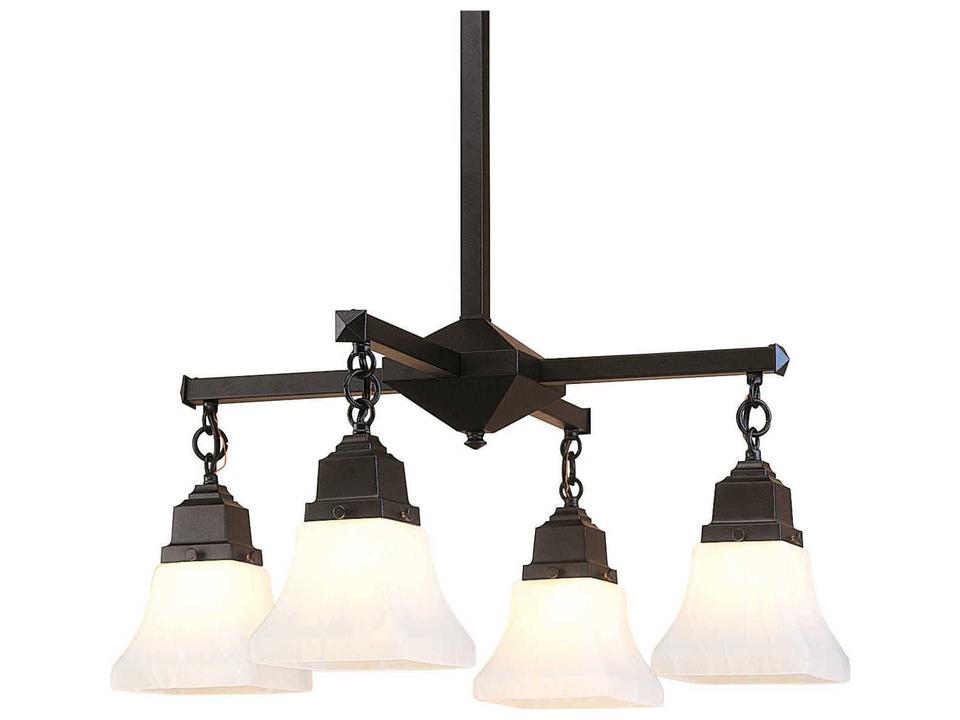 4-Light Ruskin Chandelier Arts and Crafts Brass Frame