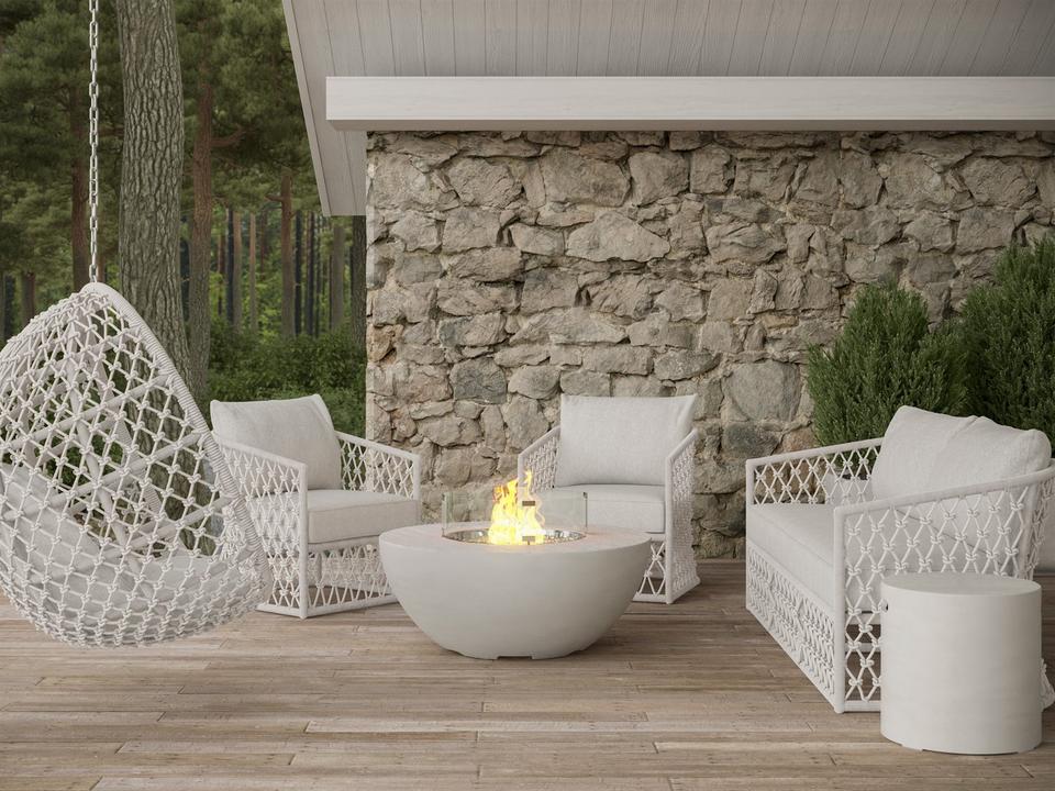 Amelia White Rope Firepit Outdoor Lounge Set