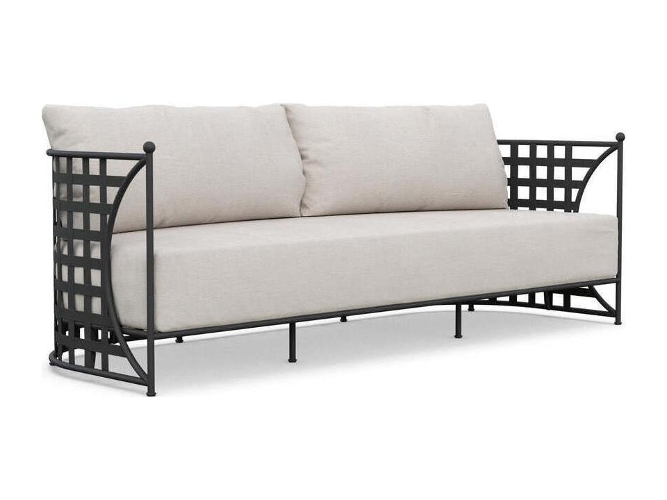 Athens Wrought Iron 3 Seat Cushion Sofa in Noir with Linen