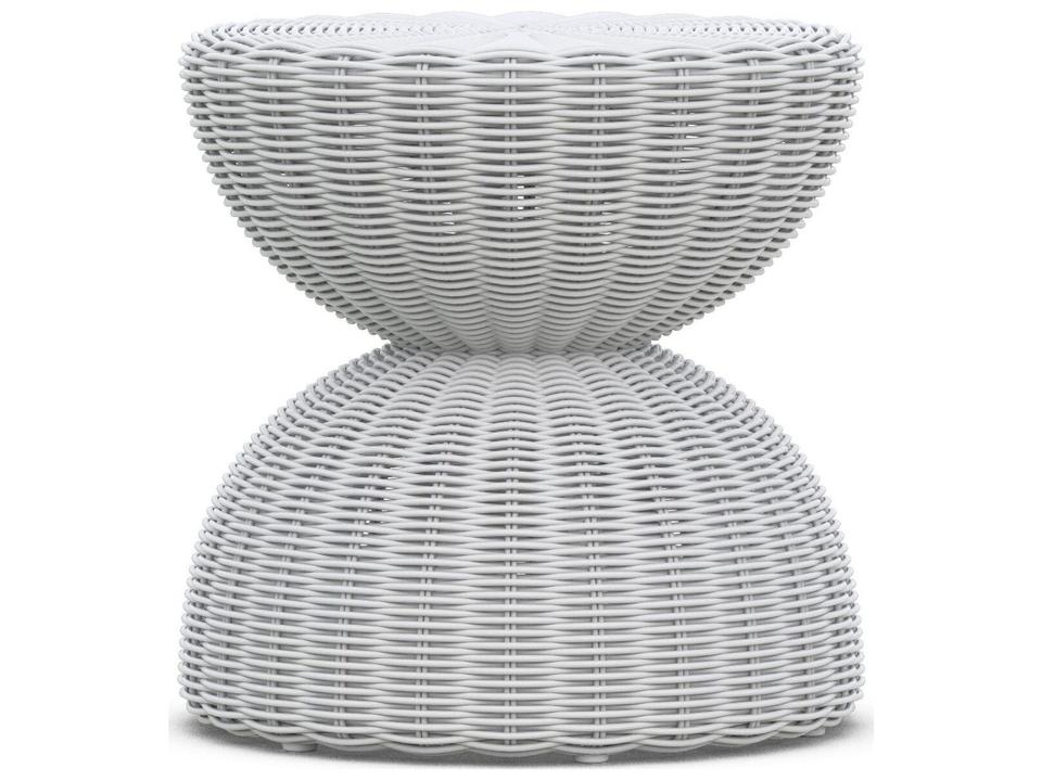 Cabo Round Outdoor End Table in Beach White Wicker