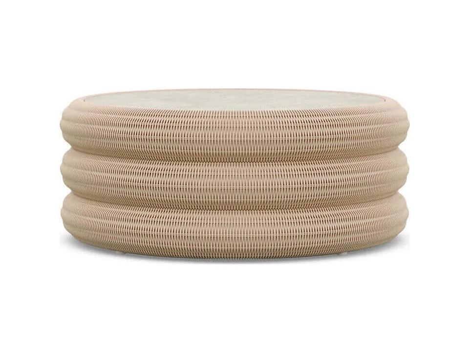 Texoma Round Albarium Dekton Coffee Table with Almond Wicker