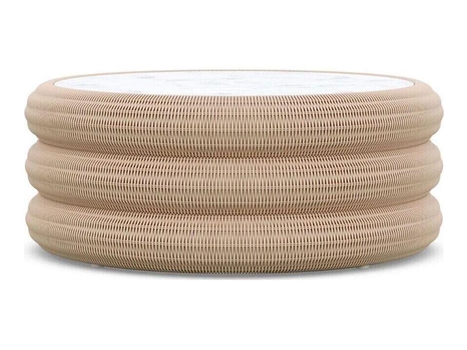 Texoma Round Outdoor Coffee Table with Helena Dekton Top and All-Weather Wicker