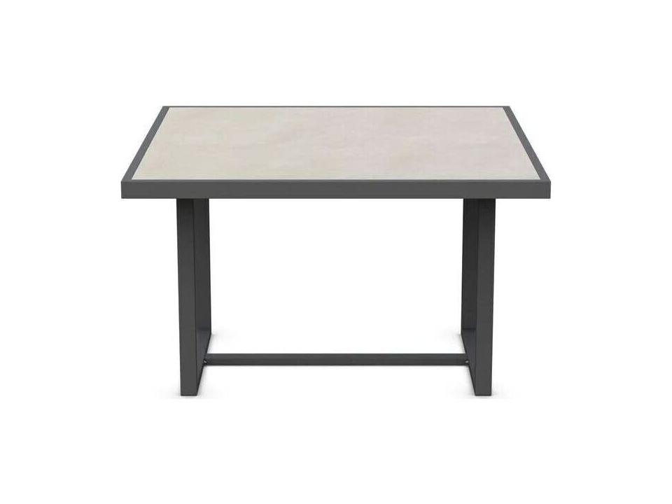 Pavia 48-Inch Square Outdoor Dining Table with Helena Dekton Top and Matte Charcoal Frame