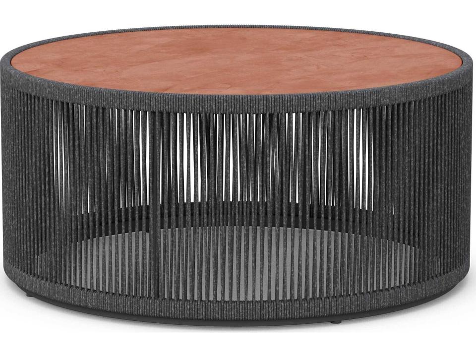 Malta Round Coffee Table with Umber Dekton Top and Pebble Frame