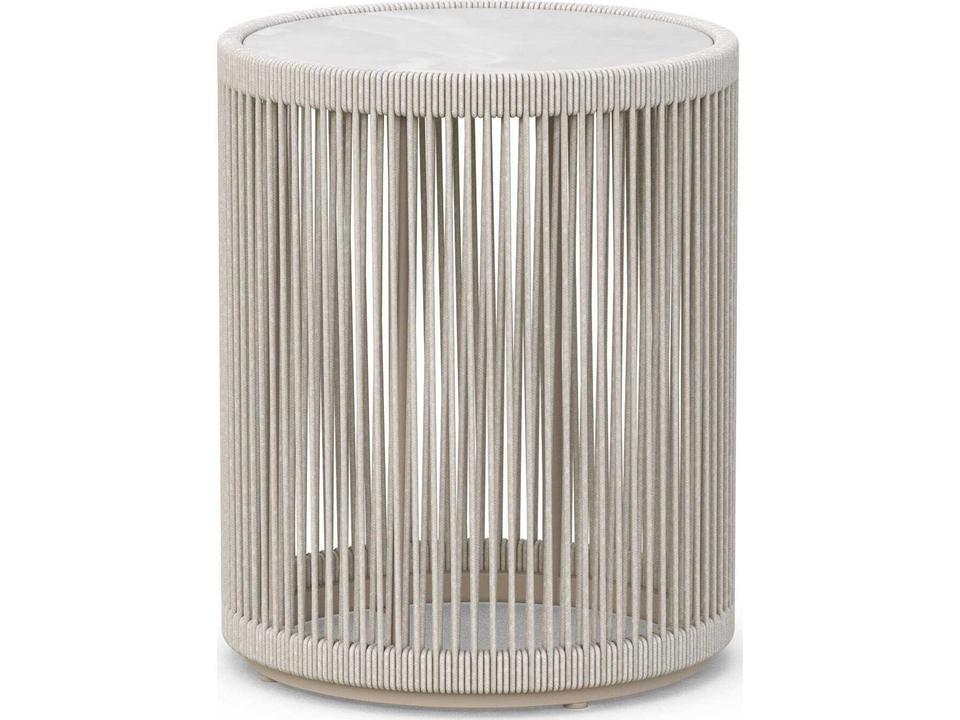 Malta Birch All-Weather Textelene Rope Round End Table with Dekton Top