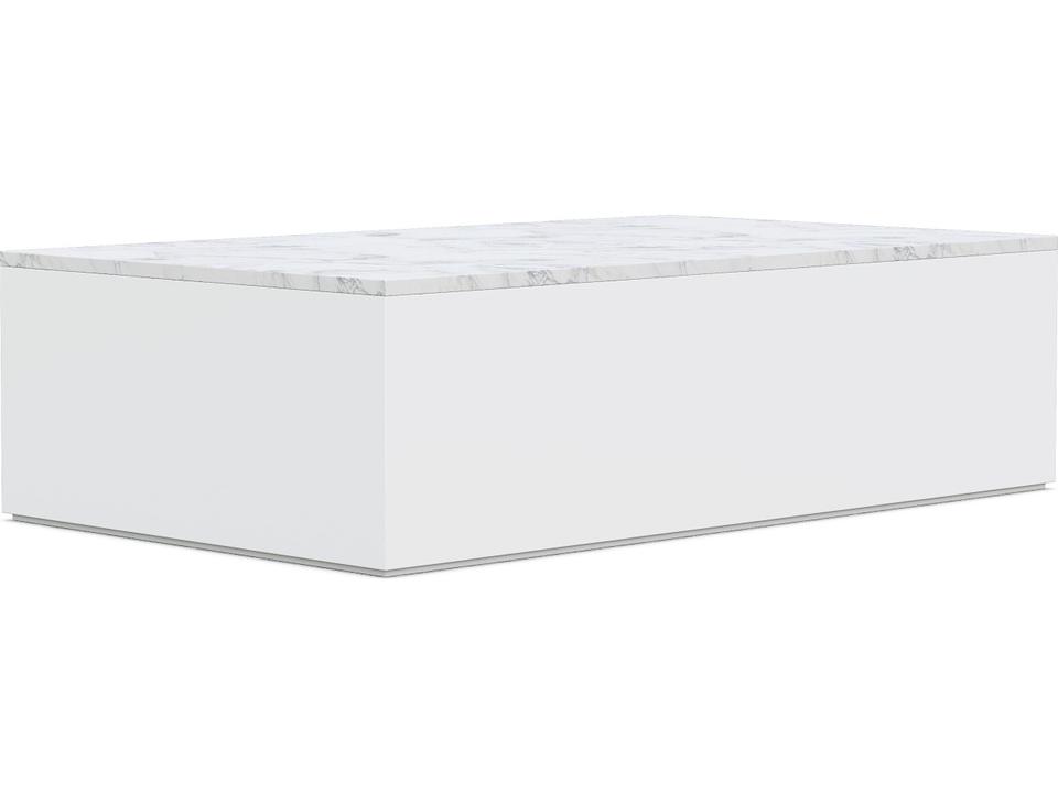 Porto Rectangle Coffee Table in Matte White Aluminum and Carrara Marble