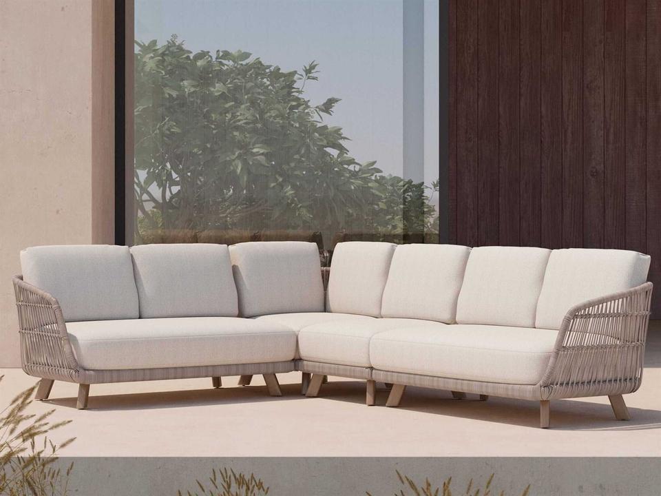 Sicily Wood Cushion Lounge Sectional Sofa Set