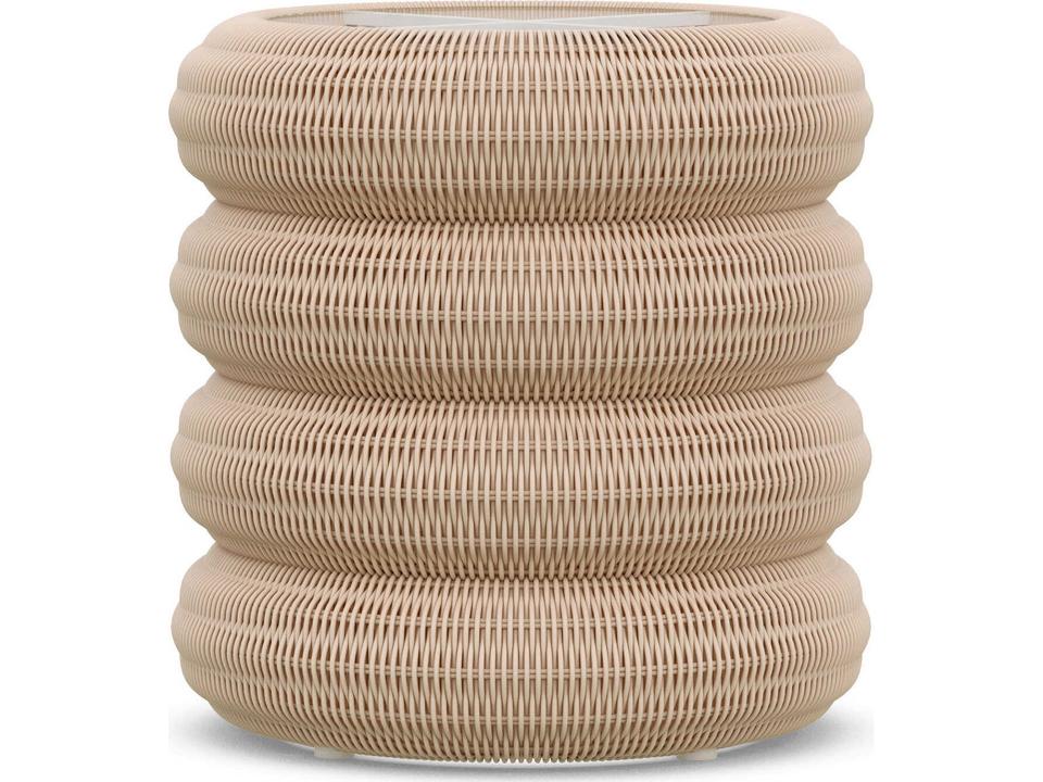 Texoma Round Outdoor Side Table with Dekton Top in Almond Wicker
