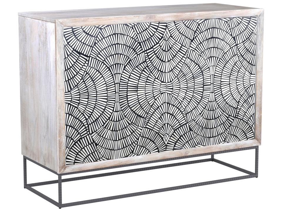 Magnolia Bar Cabinet in White-Wash Mango Wood with Bone and Resin Inlay