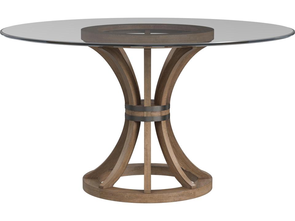 Sheffield Round Dining Table with Glass Top and Weathered Natural Base