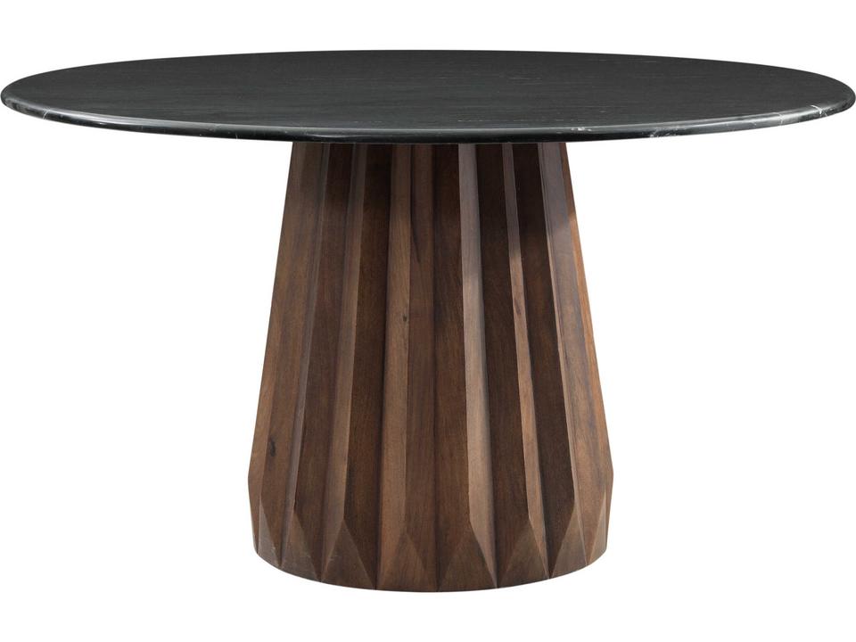 Jennings 54-Inch Round Dining Table with Black Marble Top and Brown Mango Wood Base