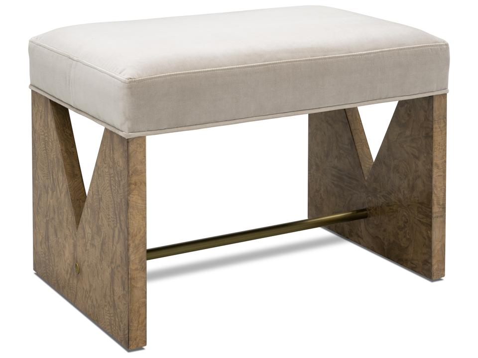 Laurent Upholstered Accent Stool in Brown Ash Burl and Gray Velvet